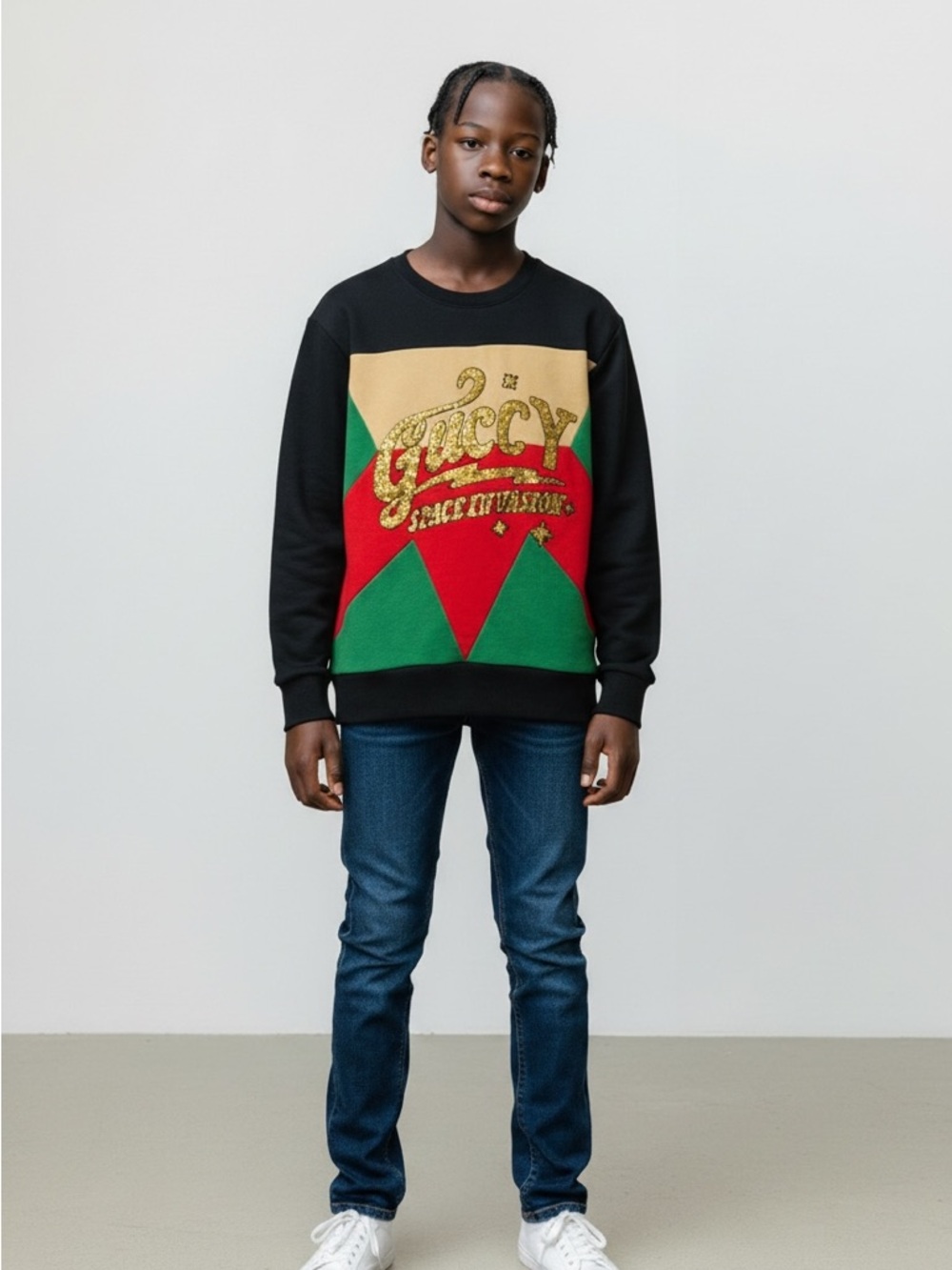 New Gucci Kids Black and Multicolor Graphic Sweatshirt sequin space sz 10